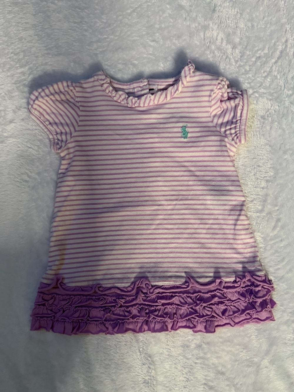 Ralph Lauren Pink & White Stripe Tee with Purple Ruffle Hem